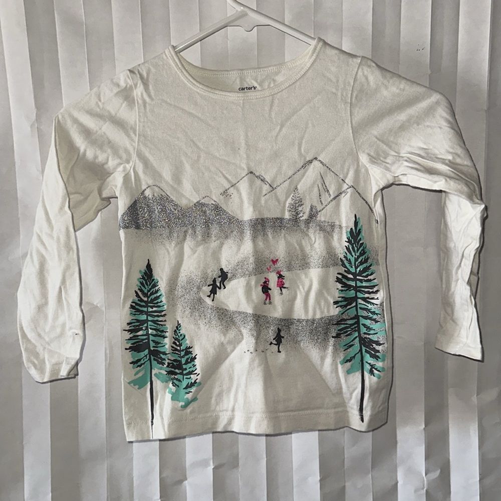 Carter's Long Sleeve Tee White Shirt Winter Scene Holiday Size 5
